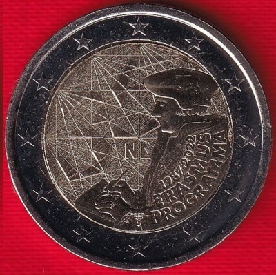 OLANDA moneda 2 euro comemorativ 2022_Erasmus, UNC foto