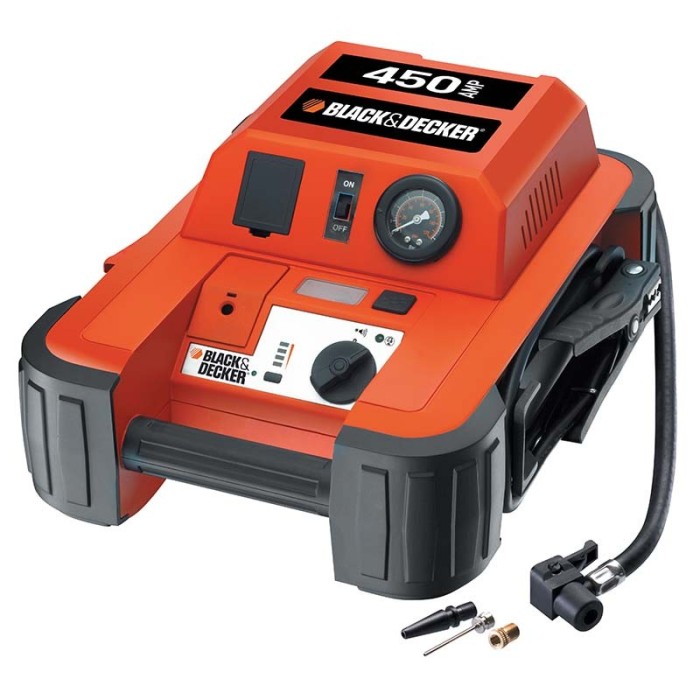 Robot pornire Black & Decker 12V/230V, starter 450Amp , compresor aer 120psi , lampa cu 3 leduri, iesire 12V DC si cabluri de 61cm Robot pornire Black & Decker 12V/230V, starter 450Amp , compresor aer 120psi , lampa cu 3 leduri, iesire 12V DC si cabluri de 61cm