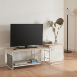 Set 2 masute TV Dyr&oslash;y otel alb stejar gri [en.casa] HausGarden Leisure