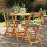 Set Bistro Pliabil 3 Piese cu Perne din Lemn Masiv de Acacia