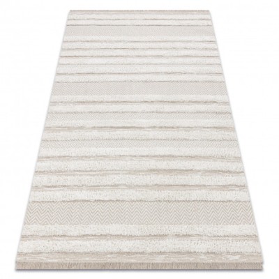 Covor ECO SISAL MOROC 22329 zigzag, linii boho franjuri - structural bej / cremă, 194x290 cm foto