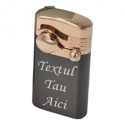 Bricheta metalica cu gaz, antivant, model flip, reincarcabila, negru, cutie, personalizata foto