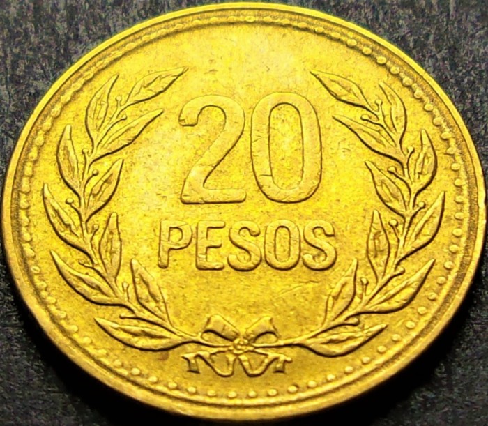 Moneda exotica 20 PESOS - COLUMBIA, anul 1991 *cod 1626 B = A.UNC