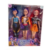 Set 3 papusi Kpop Demon hunters fashion moderne cu haine colorate si melodia originala