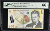 200 lei 2016 PMG66 Unc bancnota gradata