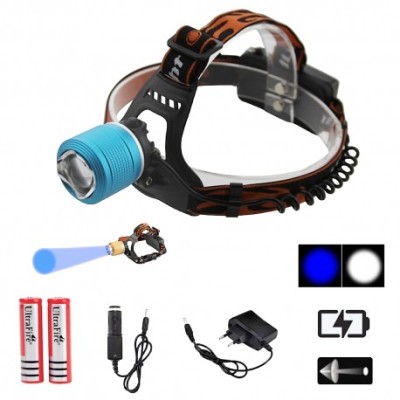 Lanterna frontala cu zoom telescopic cu 2 Led-uri, rezistenta la apa, Accesorii incluse foto