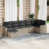 Cumpara ieftin Set canapele de grădină cu perne, 7piese gri deschis poliratan