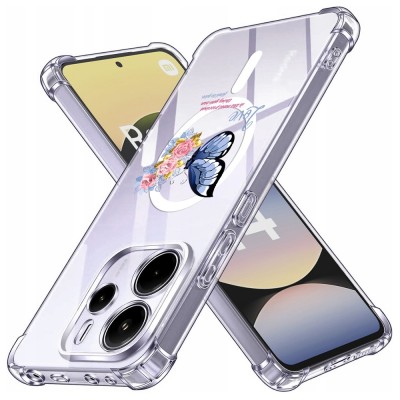Husa antisoc pentru xiaomi redmi note 14 4g (standard) - airbag magsafe, col&amp;Egrave;uri ranforsate- butterfly albastru foto