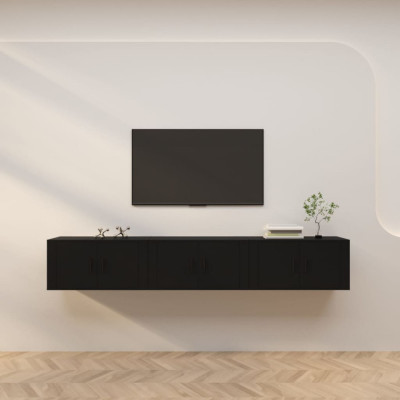 Dulapuri TV montate pe perete, 3 buc., negru, 80x34,5x40 cm GartenMobel Dekor foto