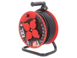 Prelungitor alimentare KEL 3x2,5mm2 bobinat cu 4 prize, gumă negru