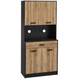 HOMCOM Dulap de bucătărie din lemn cu 2 dulapuri cu 2 uși și sertar, 80x40x180 cm, negru și culoare lemn | Aosom Romania