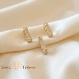 Cumpara ieftin Set bijuterii placate aur 14K, cercei pandantiv cu cristale zirconia, design geometric, SaraTremo