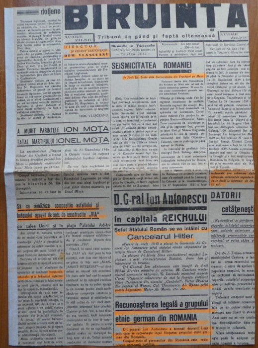 Ziarul Biruinta, Craiova, 20 Noiembrie 1940, Miscarea legionara in Oltenia
