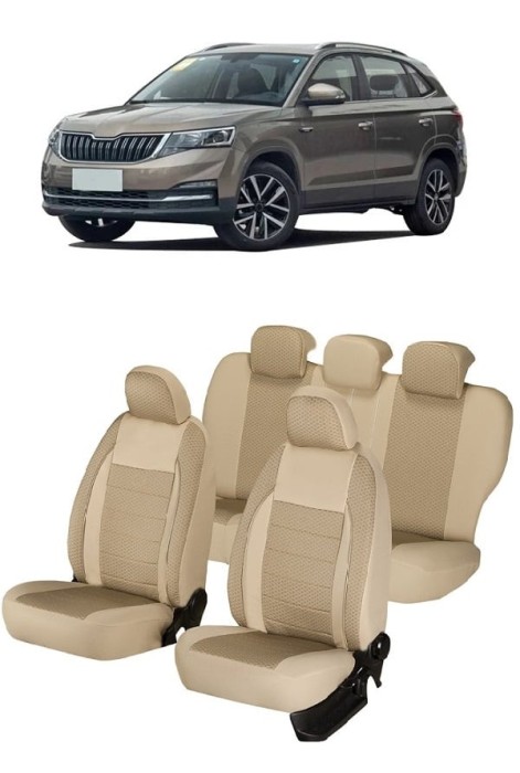 Set huse scaune piele si textil bej SKODA KAMIQ 2016-2023 Premium (Bancheta fractionata )