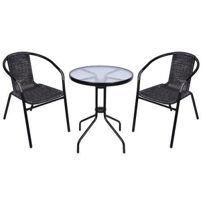 Set pentru balcon ALESIA, negru/antracit, masă 70x60 cm, 2 scaune 52x55x73 cm, oțel foto