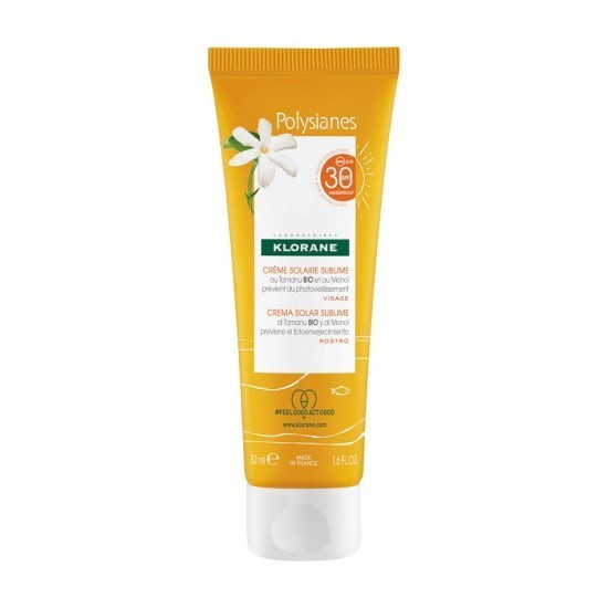 Cremă de protecție solară pentru față, Klorane Polysianes, cu Tamanu și Monoi organice SPF30 50 ml