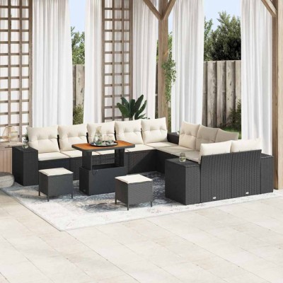 vidaXL Set de canapele pentru grădină cu pernă 13 pcs Negru, Crem foto