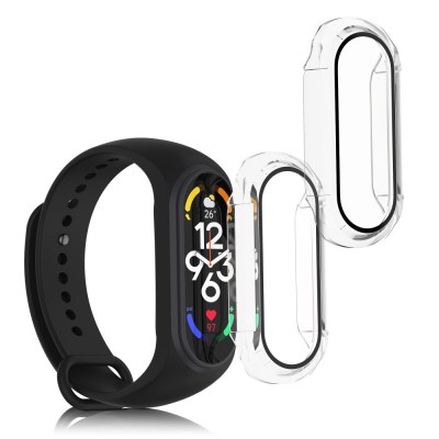 Set 2 Huse complete Kwmobile pentru Xiaomi Mi Band 7, Transparent, Plastic, KWM000024ZE001C foto
