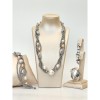 Set Bijuterii Hematit Natural si Perle de Cultura, Argint 925 placat Rodiu, Colier Bratara Inel Ajustabil, Made in Italy