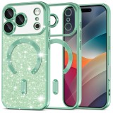 Husa premium iPhone 17 Pro Asteroid GSM Luxury Glitter MagSafe, verde deschis