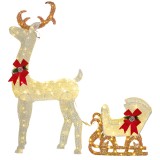 Outsunny Ren de Crăciun Iluminat Con Slitta Con 170 Led, Alb E Roșu | Aosom Romania