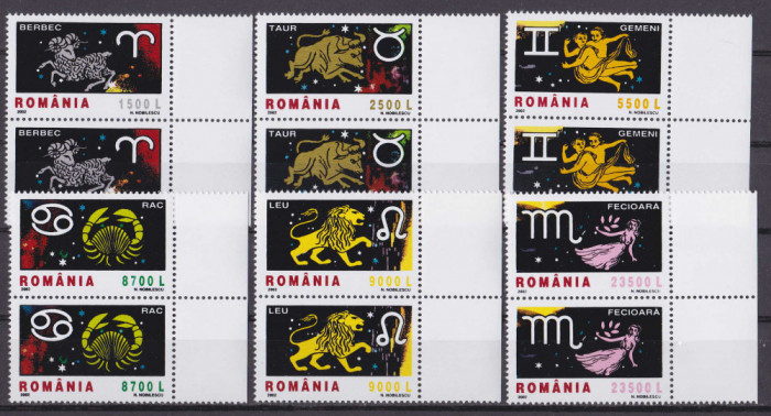 RO 2002 LP 1576 &quot;Semnele zodiacului II &quot; pereche V , MNH