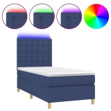 Cumpara ieftin Pat cu arcuri, saltea si LED, albastru, 90x200 cm, textil