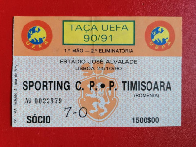 Bilet Fotbal Sporting Timisoara 1990 foto