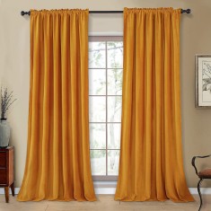 Draperie soft cu rejansa din bumbac cu 4 ate tip fagure, Super, 150x220 cm, densitate 200 g/mp, Galben