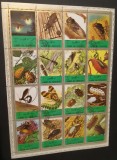 Coală completă de 16 timbre tematice &bdquo;Insecte și G&acirc;ndaci&rdquo; &ndash; Umm Al Qiwain (UAE) &ndash; 1972 (MNH)