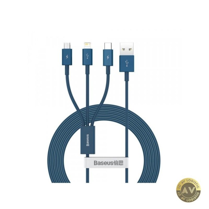 Cablu Incarcare USB-A - Lightning / microUSB / USB-C Baseus Superior 3in1 Series 20W 1.5m Albastru CAMLTYS-03
