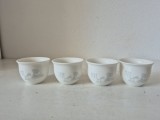 Lot 4 cesti ceai portelan fin alb mat stanta Jingdezhen Cai caligrafie ceremonie piese colectie, set asiatic, ceremonia ceaiului