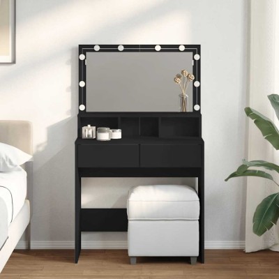 vidaXL Masă de toaletă cu LED, negru, 80x41x134,5 cm 848186 foto