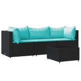 Set mobilier relaxare gradina 4 piese cu perne poliratan negru