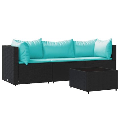 Set mobilier relaxare gradina 4 piese cu perne poliratan negru foto