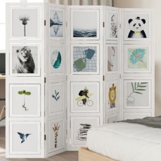 vidaXL Paravan cameră 5 panouri, alb, lemn masiv paulownia