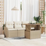 vidaXL Set canapea de grădină de 5 piese cu perne Bej Ratan Poli Acacia