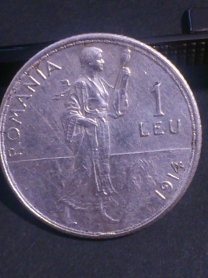 1 leu 1914 argint [4.98/5.00 grame], Romania, stare UNC (poze) [4]. Discount de 10 % pentru minimum 10 produse diferite comandate. Vezi descrierea. foto