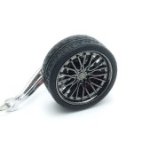 Breloc metalic anticoroziv, model roata auto, Negru, Oem