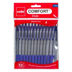 Set Pixuri Ballpoint, Cello Comfort, Corp Transparent, Grip Albastru, V&amp;acirc;rf 1.0mm, 12 Bucăți foto