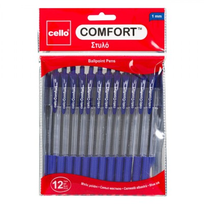 Set Pixuri Ballpoint, Cello Comfort, Corp Transparent, Grip Albastru, V&amp;acirc;rf 1.0mm, 12 Bucăți foto
