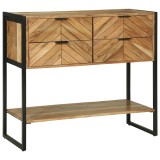 Masă Consola VidaXL Lemn Masiv Acacia 90x35x80 cm, 4 Sertare, Maro, Model Chevron, Hol/Living