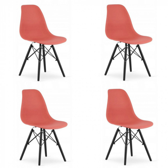 Set 4 scaune stil scandinav, Artool, Osaka, PP, lemn, vermilion si negru, 46x54x81 cm