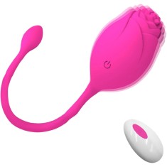 Ou Vibrator Ambrosia, 10 Moduri Vibratii, Remote Control, Silicon, USB, Roz, 19 cm, Passion Labs, Rose Collection