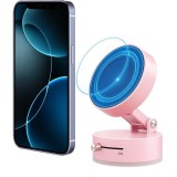 Suport Magnetic Auto pentru Telefon, cu Ventuza, Pliabil și Retractabil, Fixare prin Vid și Magnet, Rotativ 360&deg;, Roz