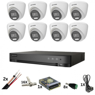 Kit de supraveghere Hikvision, 8 camere Poc, ColorVu de 8 Megapixeli, Lumina color 40m, Lentila 2.8mm, DVR cu 8 canale de 8 Megapixeli, accesorii Safe foto