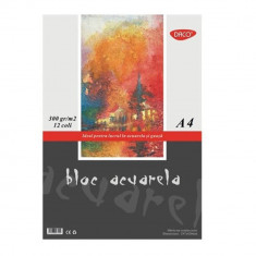 Bloc Desen Acuarela A4 Daco, 12 File, 300 g/m², Daco, Bloc Hartie pentru Acuarele si Guase, Hartie Pentru Vopsele Acuarele, Bloc de Desen pentru Culor