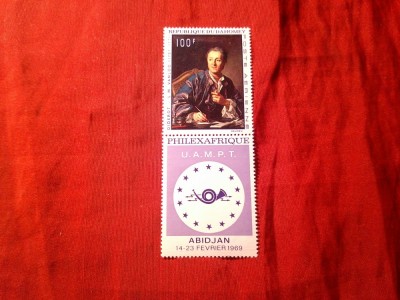 Serie 1 valoare Dahomey 1968 Pictura - Portret Diderot - Expozitie Filatelica Philexafrique foto