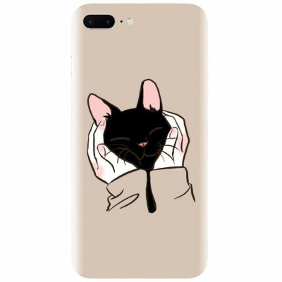 Husa silicon pentru Apple Iphone 7 Plus, Th Black Cat In Hands foto