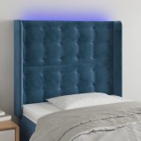 vidaXL Tăblie de pat cu LED, albastru &icirc;nchis, 103x16x118/128cm catifea